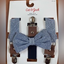 Cat Jack Bow Tie And Suspenders Set Blue White Brown 2-5 T New