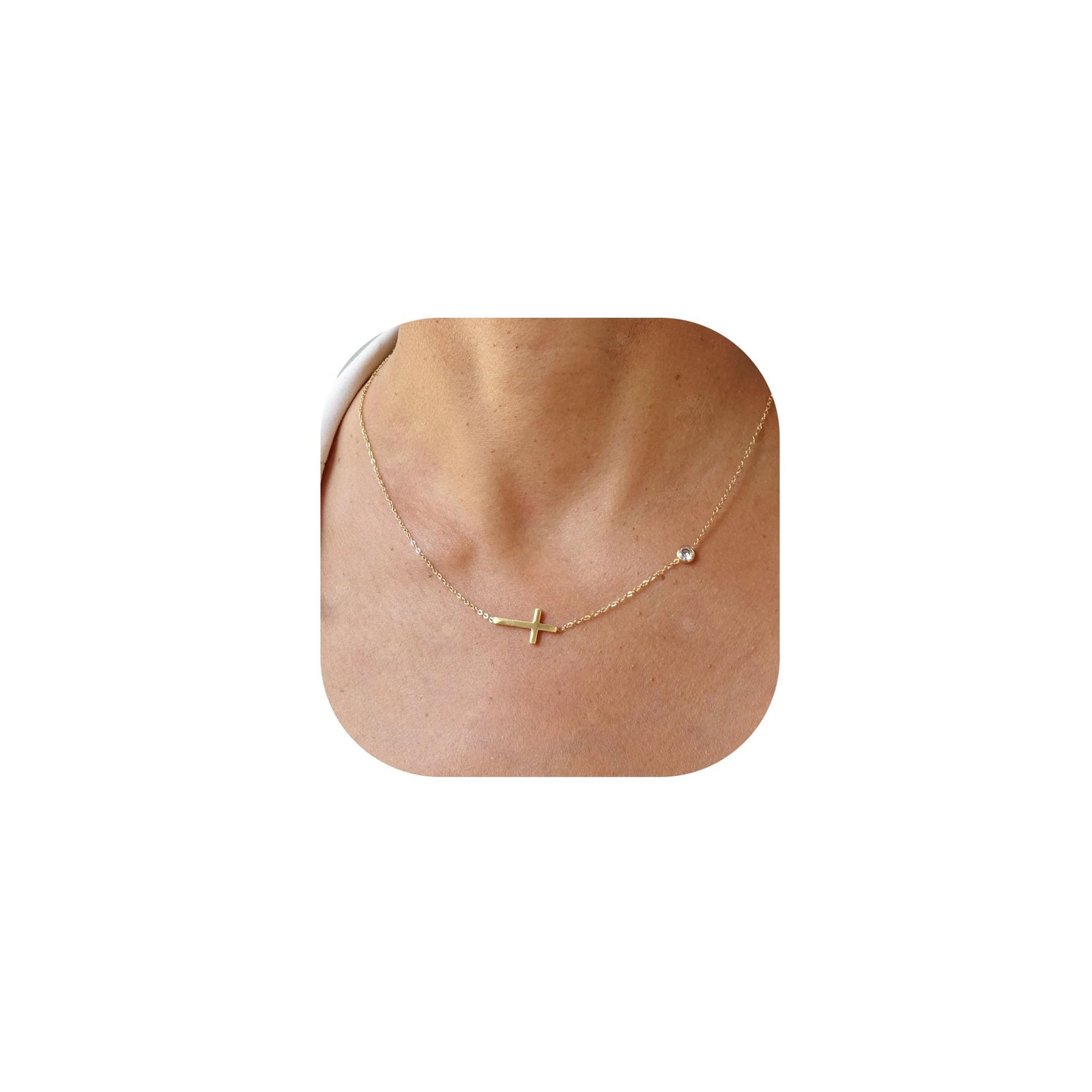 Collier croix or 14 carats diamant personnalisé femme avec chaîne ajustable 42cm
