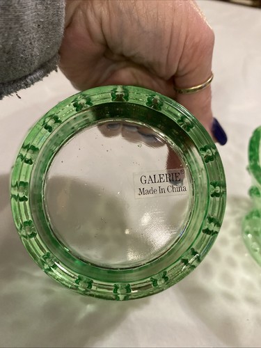 GALERIE Hobnail Set Of 2 Green Glass Candy Bowls 2 3/4" X 4 1/2" - Picture 2 of 6