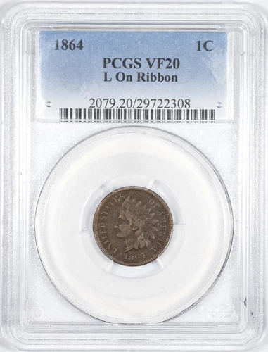 1864 L On Ribbon PCGS VF20 Indian Head Penny Cent Very Fine
