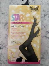 New Star Power by Spanx Tights Women's Ribbed  Patterned Shaping Black Size C Lg