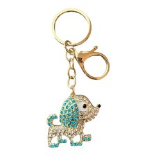 Women's Gold Teal Clear Rhinestone Poodle Dog Key Chain 4" Charm