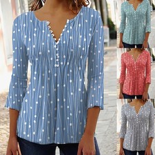 Womens Plus Size Tunic Top Short Sleeve T Shirts Ladies Casual Button Blouse Tee