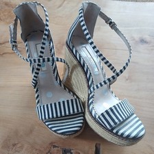 Boden Navy and Cream Summer Stripe Espadrille Wedges Shoe Size UK4/EU 37 