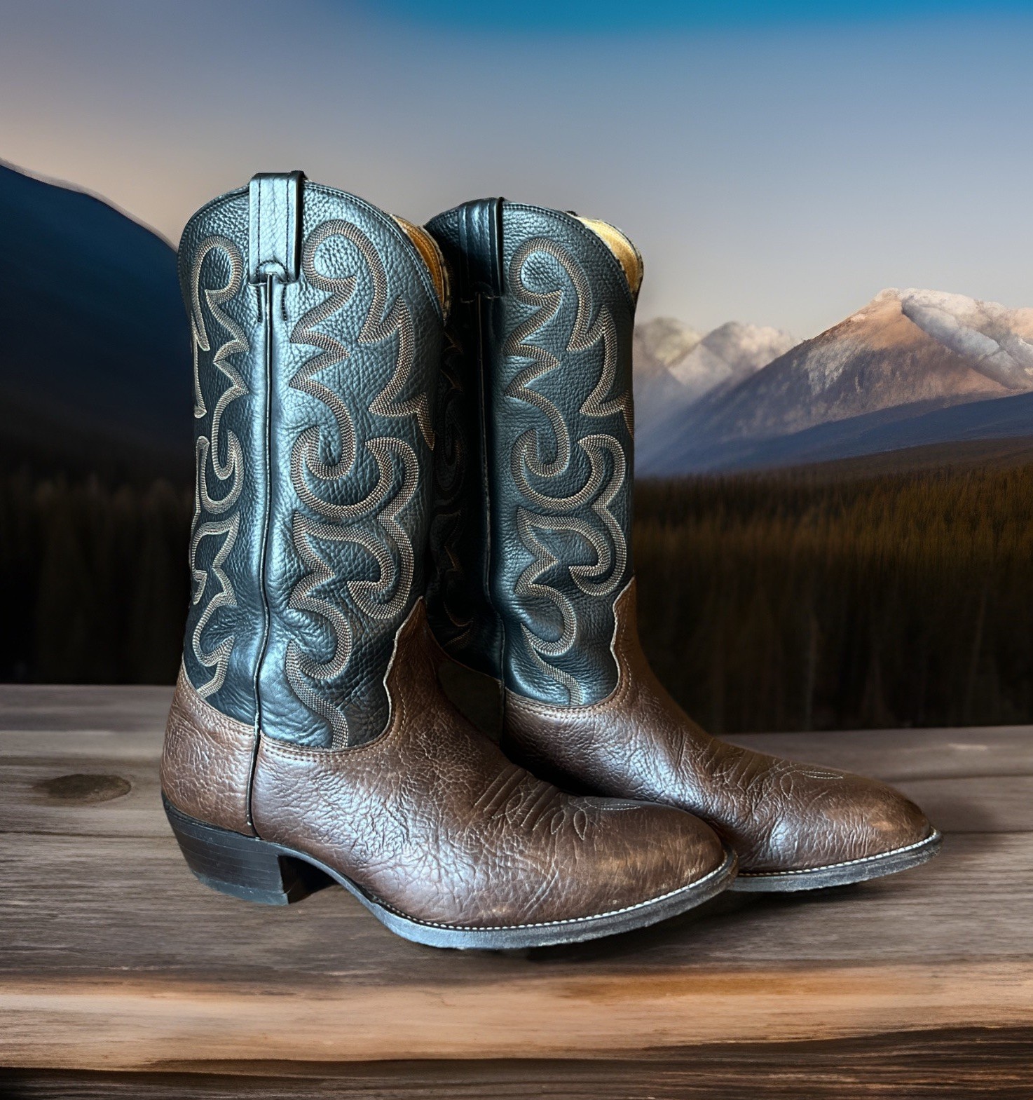 Nocona Black & Brown Boots Leather Cowboy Western Boot Mens Size 10 D Rockabilly
