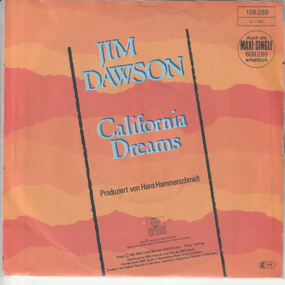 Jim Dawson – California Dreams (aus Die Schwarzwaldklinik) – Free like the birds - Bild 2 von 2
