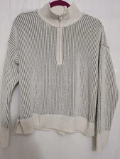 Ultra Flirt Ribbed Knit Half Zip Sweater Womens XL Cream Gray Pullover