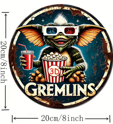Gremlins Metall Poster, 80 s Retro, Man Cave, 20cm x 20cm rund, tolles Geschenk