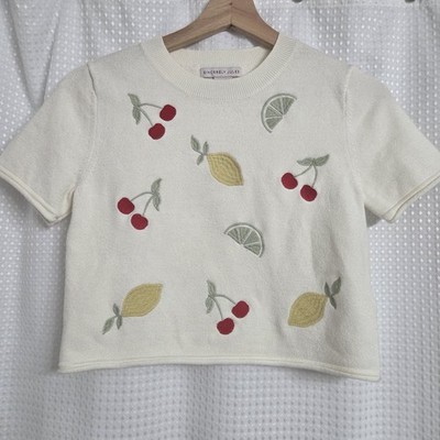Sincerely Jules Cropped Sweater Size Medium Fruit Cherries Lemons EUC