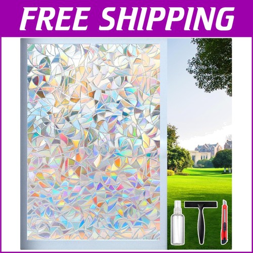3D Rainbow Window Film - Decorative Stained Glass Effect for Home Privacy