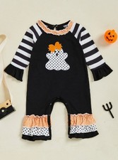 NEW Boutique Baby Girls Halloween Ghost Ruffle Long Sleeve Romper Jumpsuit