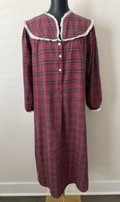 Lanz Of Salzburg Women's M Red Tartan Plaid Flannel Lace Trim Night Gown