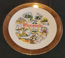 Vintage Souvenir Plate Wisconsin Crest O Gold Sabin Made In USA Badger Dairy