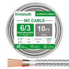 6/3 Metal Clad (MC) Cable with Ground 10Ft, 6 Gauge Electric Wire with Aluminum