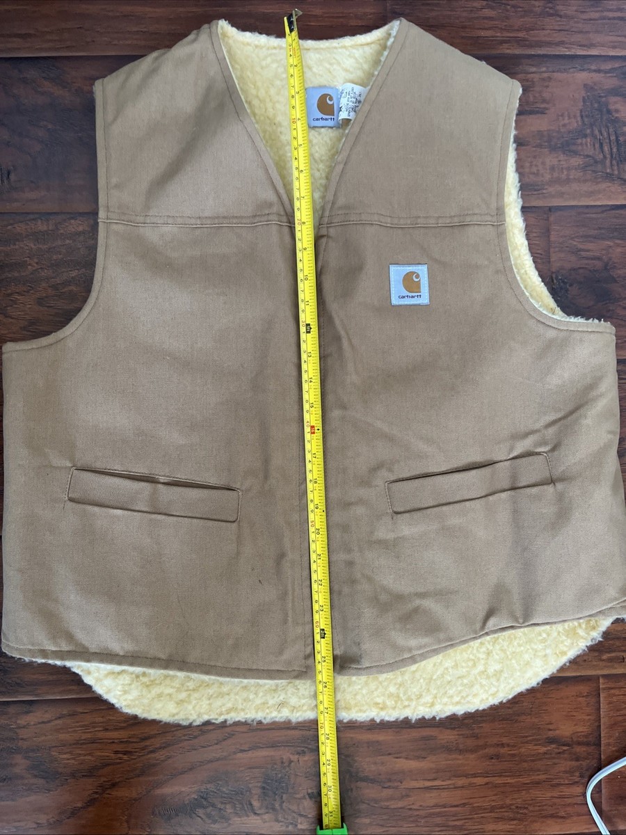 Vintage Carhartt Vest Mens XL Beige Sherpa Lined Duck Canvas Work