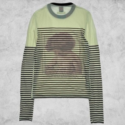 ゴルチエ　トップ48 Jean Paul Gaultier Power Net Second Skin Striped Top Size 48 Y2K