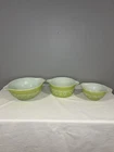 Vintage Pyrex Spring Blossom Green Crazy Daisy Cinderella Mixing Bowl Set 3 Pc