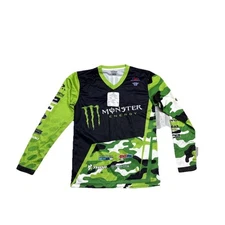 Monster Energy Motocross Black and Green Camo Long Sleeve Shirt  Size L
