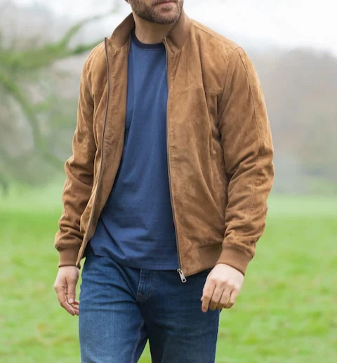Brown Suede Leather Jacket Men Bomber/Flight Size XS S M L XL XXL Custom Made