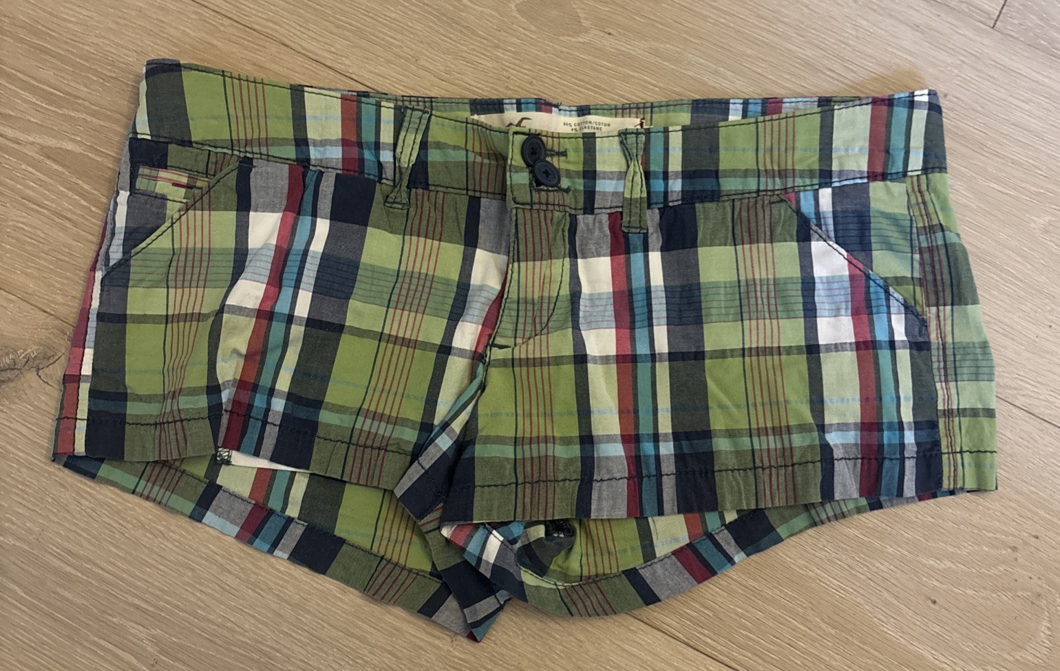 VINTAGE Y2K Hollister Low-Rise Plaid Stretch Micro Mini Booty Shorts Size 7