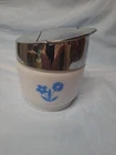 Vintage GEMCO USA White Milk Glass Sugar Bowl  Blue Floral Design 4.5" × 4"