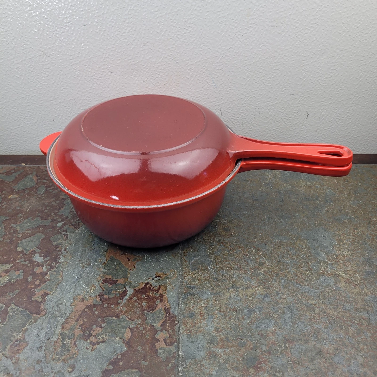 Vintage Le Creuset #22 Red Enameled Cast Iron SaucePan & Skillet Set