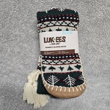 LUK-EES By MUK LUKS Women's Slipper Socks Size S/M 5-7 NEW Green Tree Pattern