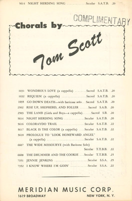 Night Herding Song Sheet Music SATB Chorus Piano Guitar 1954 Scott Lullaby