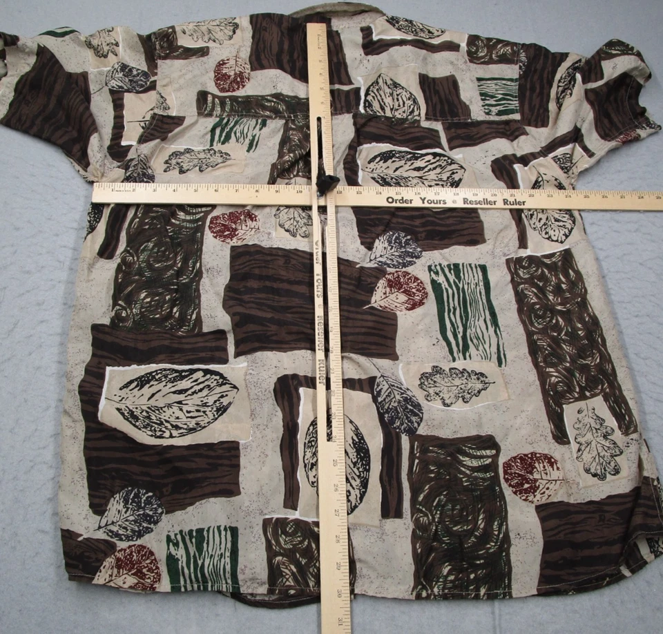 Vintage Pure Shirt Mens XL Brown Floral Silk Button Up Short Sleeve 80s 90s - Image 4 of 4