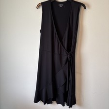 Talbots Wrap Dress Womens Size Medium Tie Waist Layered Hem Black ￼