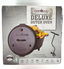 Camp Chef Deluxe 10" Cast Iron Dutch Oven 6 Qt Pre-Seasoned w/ Lid & Lifter