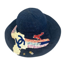 CHANEL Denim Bucket Hat Night Flight Blue Size L