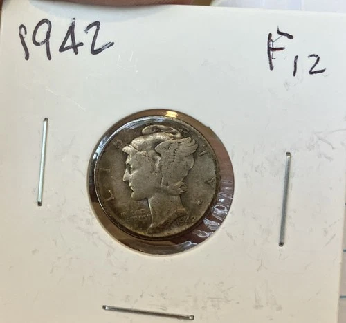 1942 Mercury Silver Dime Circulated But In Fine Condition. Free Shipping