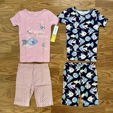 Carter  s 4pc 100 Cotton Pajamas Set Girls 8 8A Short Sleeve Fish Summer NWT 
