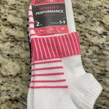 Juncture Women’s performance Socks 2 pairs gray Pink & White - size 5-9 New