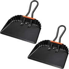 TOPZEA 2 Pack Black Metal Dustpan, 12 Inch Heavy Duty Steel Dust Pan 