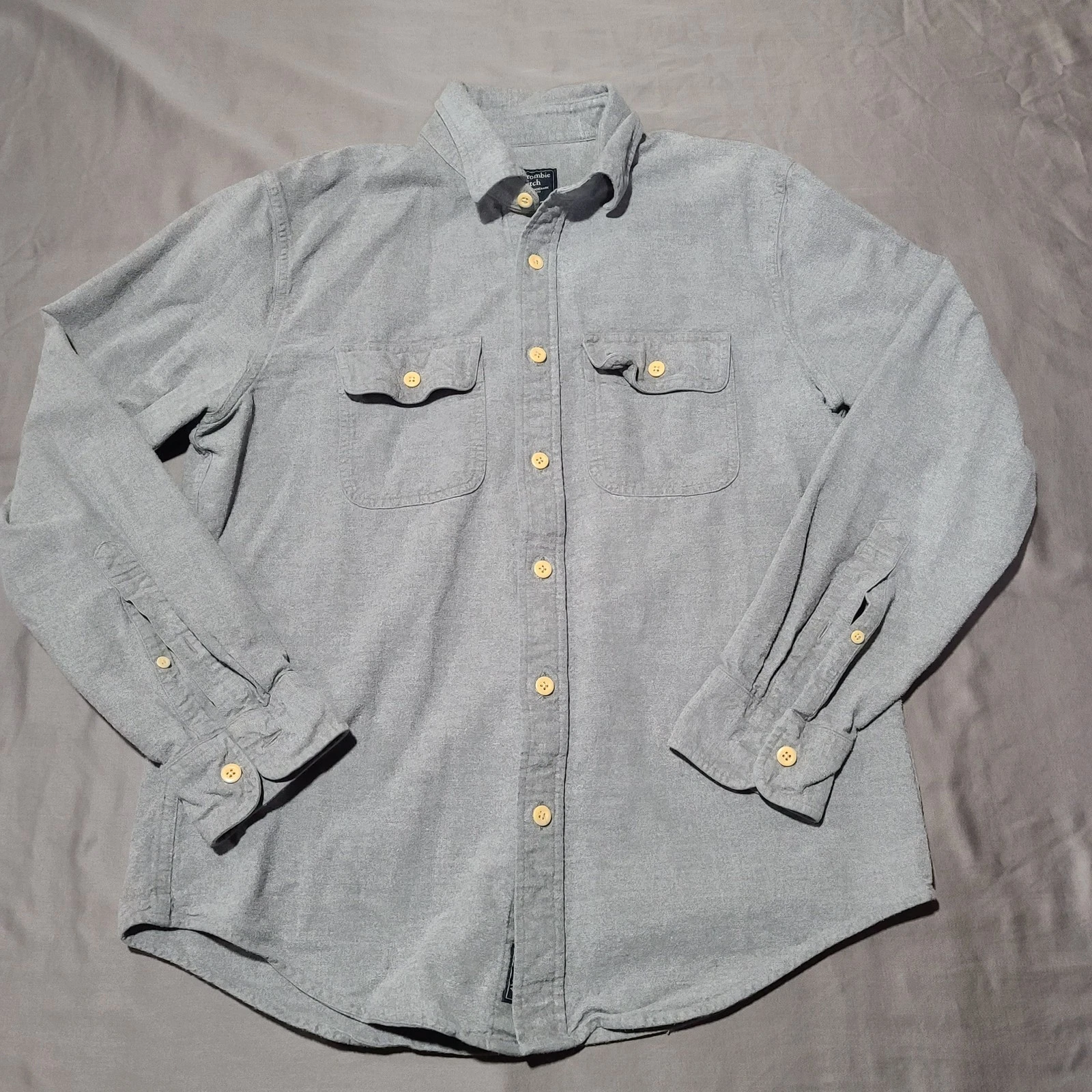 Abercrombie & Fitch Shirt Mens Large Gray Long Sleeve Button Up Flannel Pockets
