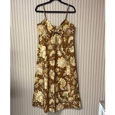 Sezane Chiaretta Dress Linen/Cotton Midi in Brown Floral Size 40 EU / 8 US