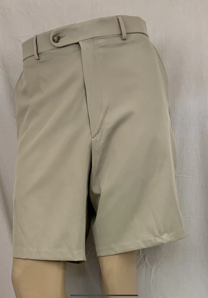 Greg Norman Golf Shorts 38 Performance Fit Tan Poly Flat Front YGI N2-693 - Image 3 of 4