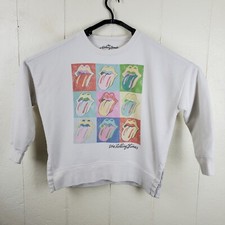 The Rolling Stones Sweatshirt Womens Medium White Crew Neck Long Sleeve Graphic