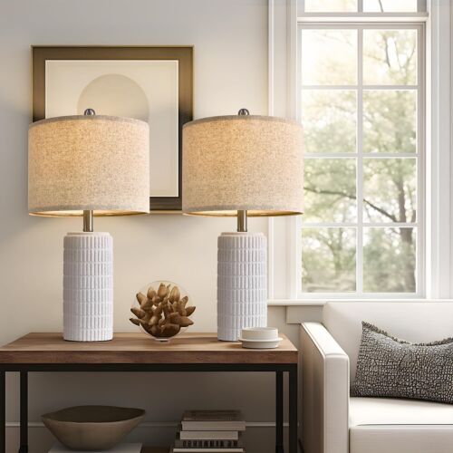 23" Modern Ceramic Table Lamp Set of 2 for Living Room White Desk Lamps - Picture 46 of 54