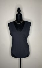 Free People Keep It Sleek Black Thong Bodysuit V- Neck Womens Large FP181214