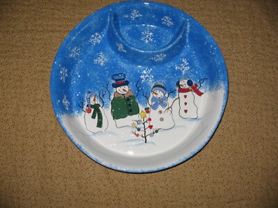 St Nicholas Square Button Up Snowman Family 1 pc Chip & Dip Bowl Dish Christmas
