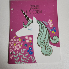 Embrace Your Inner Unicorn 3 Hole Punched Folder Pink Background Flowers New