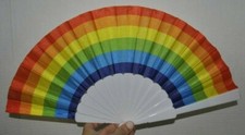 Pride Rainbow LGBTQ Gender Plastic Hand Fan Abanico de Mano Bolsillo NEW