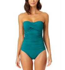 Anne Cole Twist-Front Ruched One-Piece Swimsuit Ocean Green Size 8