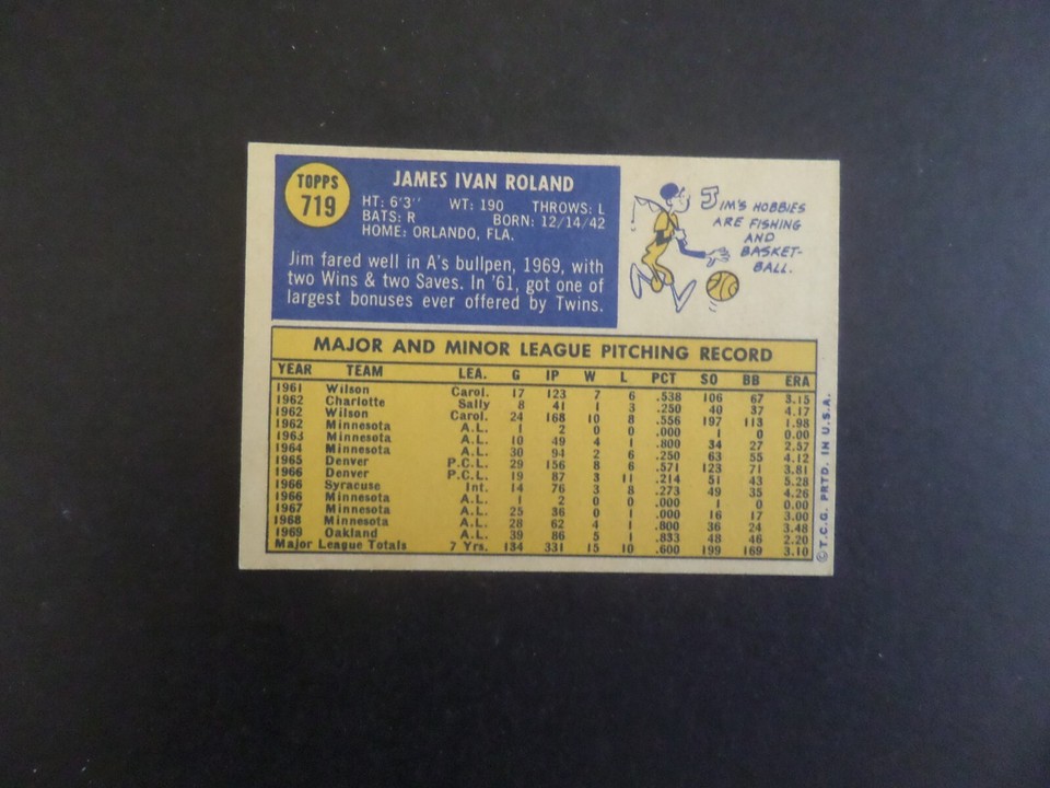 1970 TOPPS JIM ROLAND ATHLETICS BASEBALL CARD #719 HI EX #70 | eBay
