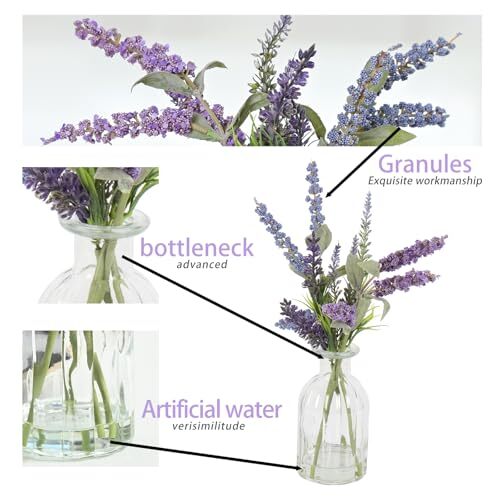 Fake Flowers Artificial Plants in Glass Vase with Faux Water,Faux Blue