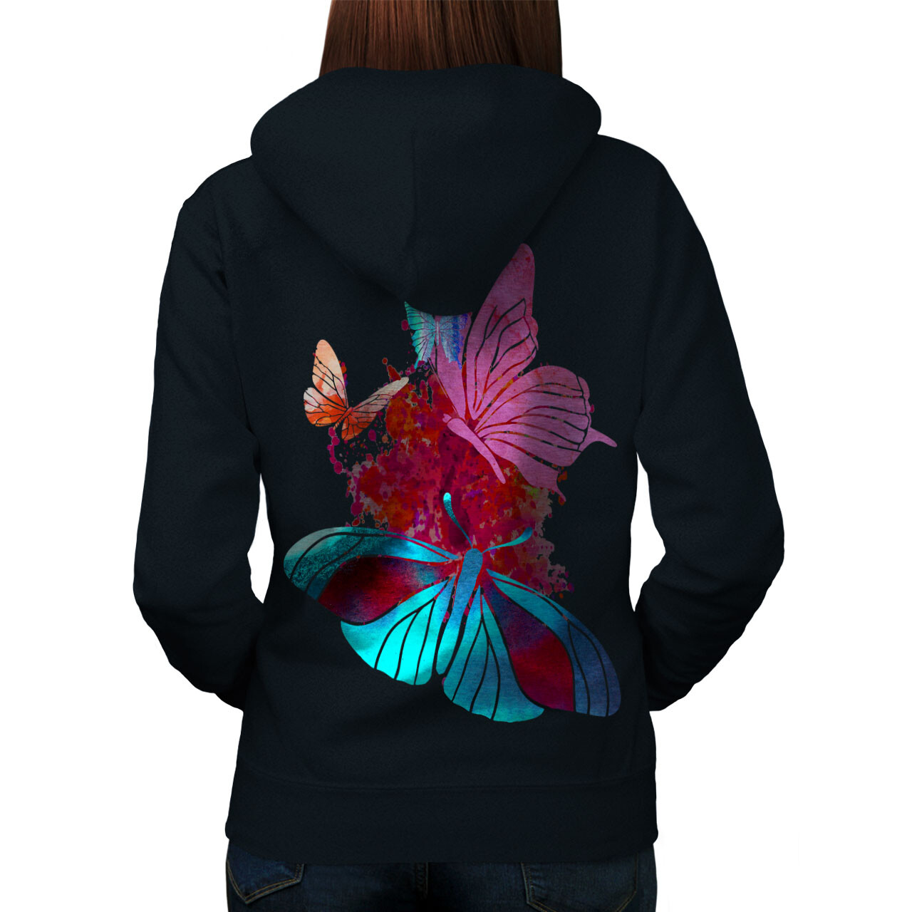 Wellcoda Butterfly Bug Cute Insect Womens Hoodie Back
