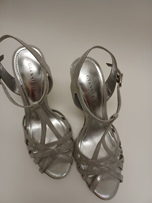 Gianni Bini Shiny Silver Strappy Sandals Heels Size 7.5M | eBay display picture 1